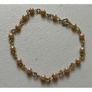 Vintage 1/20 12K Gold Filled Faux Pearl Link Bracelet, 6.75" Mid-Century